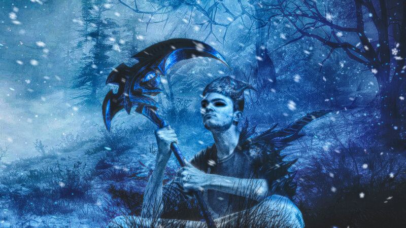 Man with Scythe in Forest