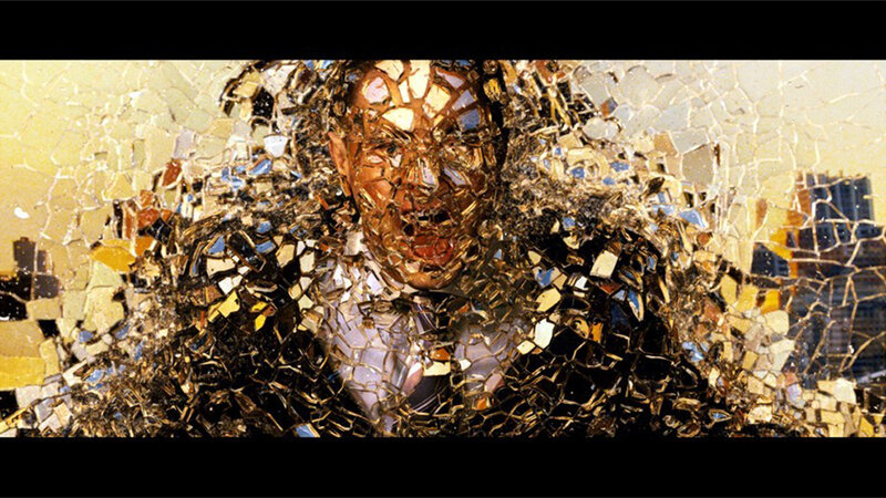 man with shattered glass face