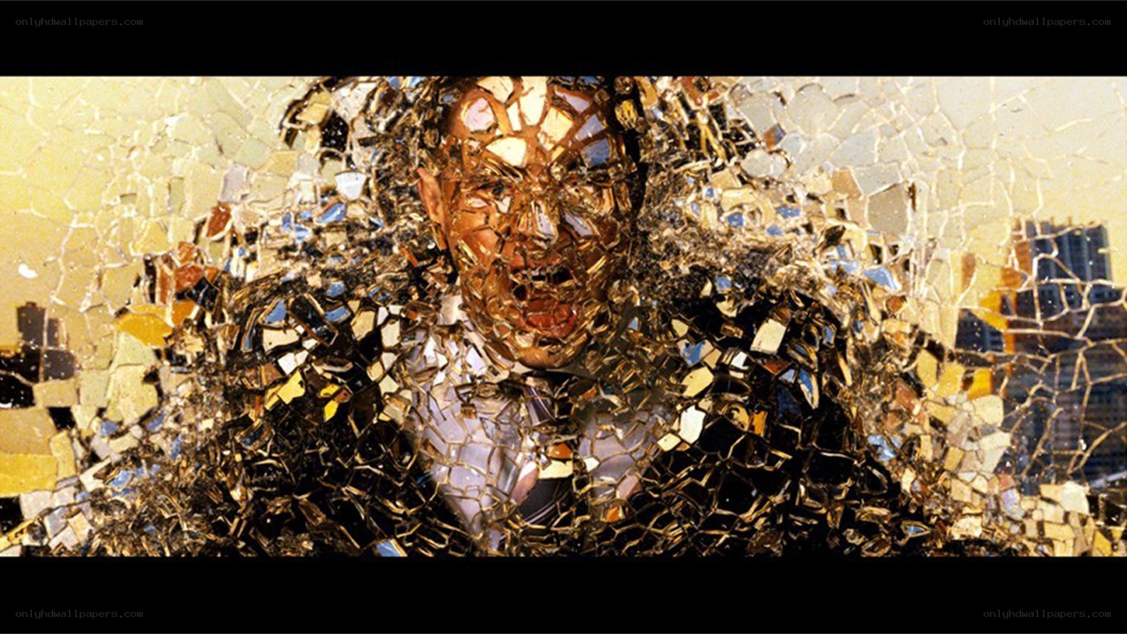 man with shattered glass face