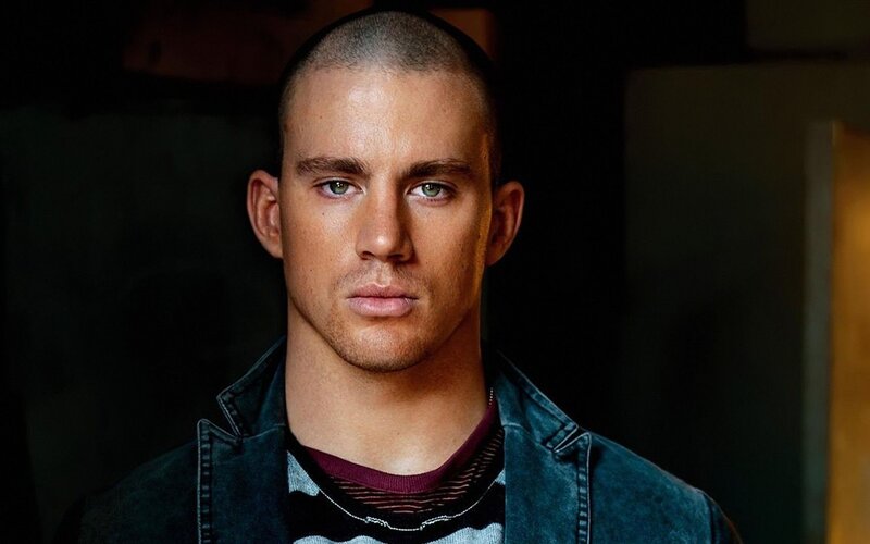 Man with Shaved Head — Blue, Serious, Photograph