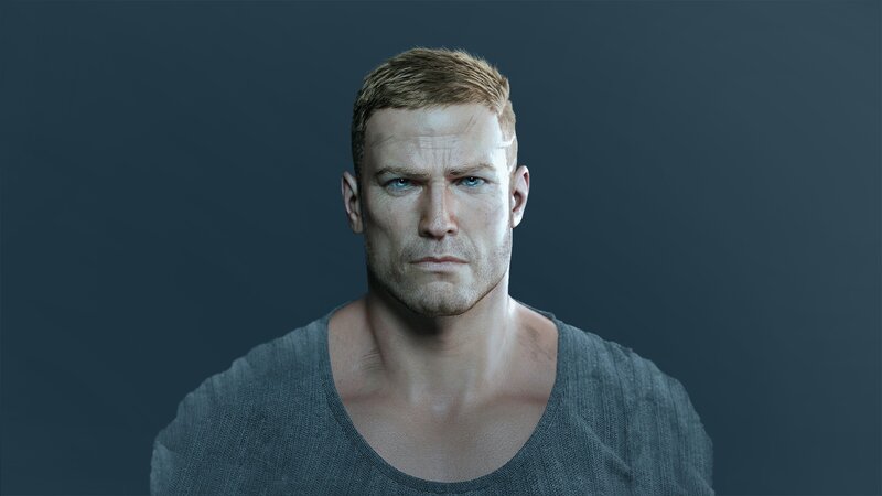 Man with Short Hair — Gray, Serious, 3d Render