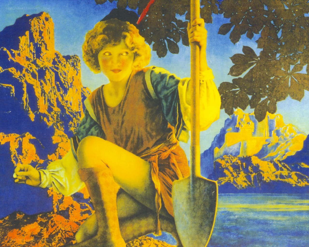 Man with shovel in landscape