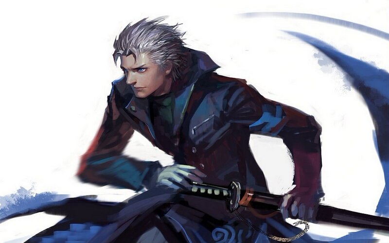 Man with Silver Hair Holding Sword