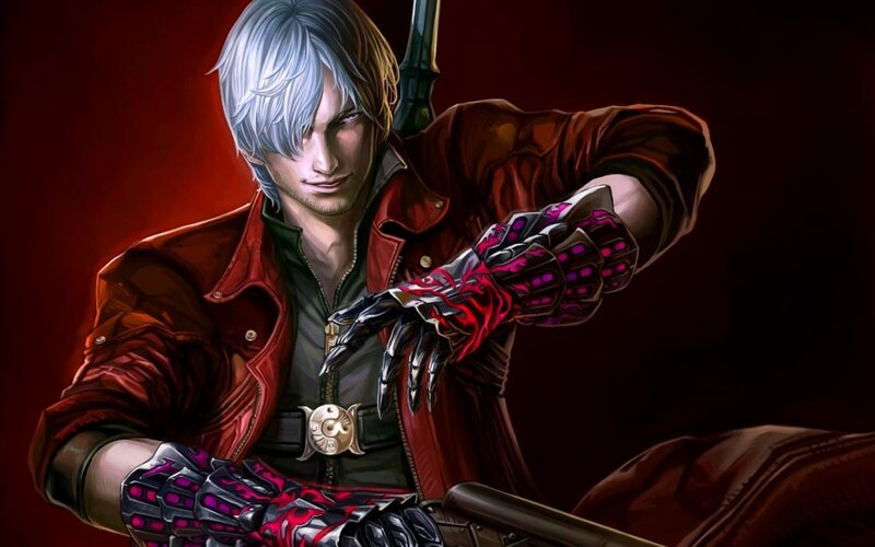 Man with Silver Hair — Red, Dramatic, Digital Art, Red Jacket, Mechanical Gloves