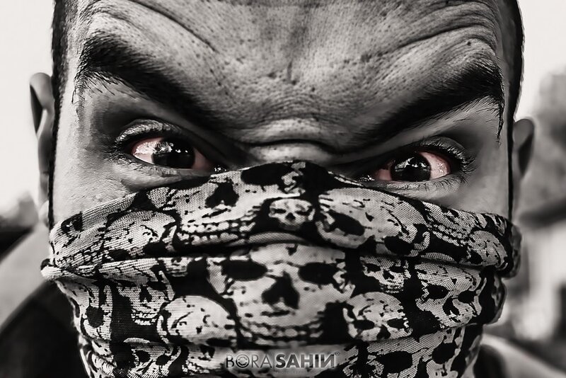 man with skull bandana