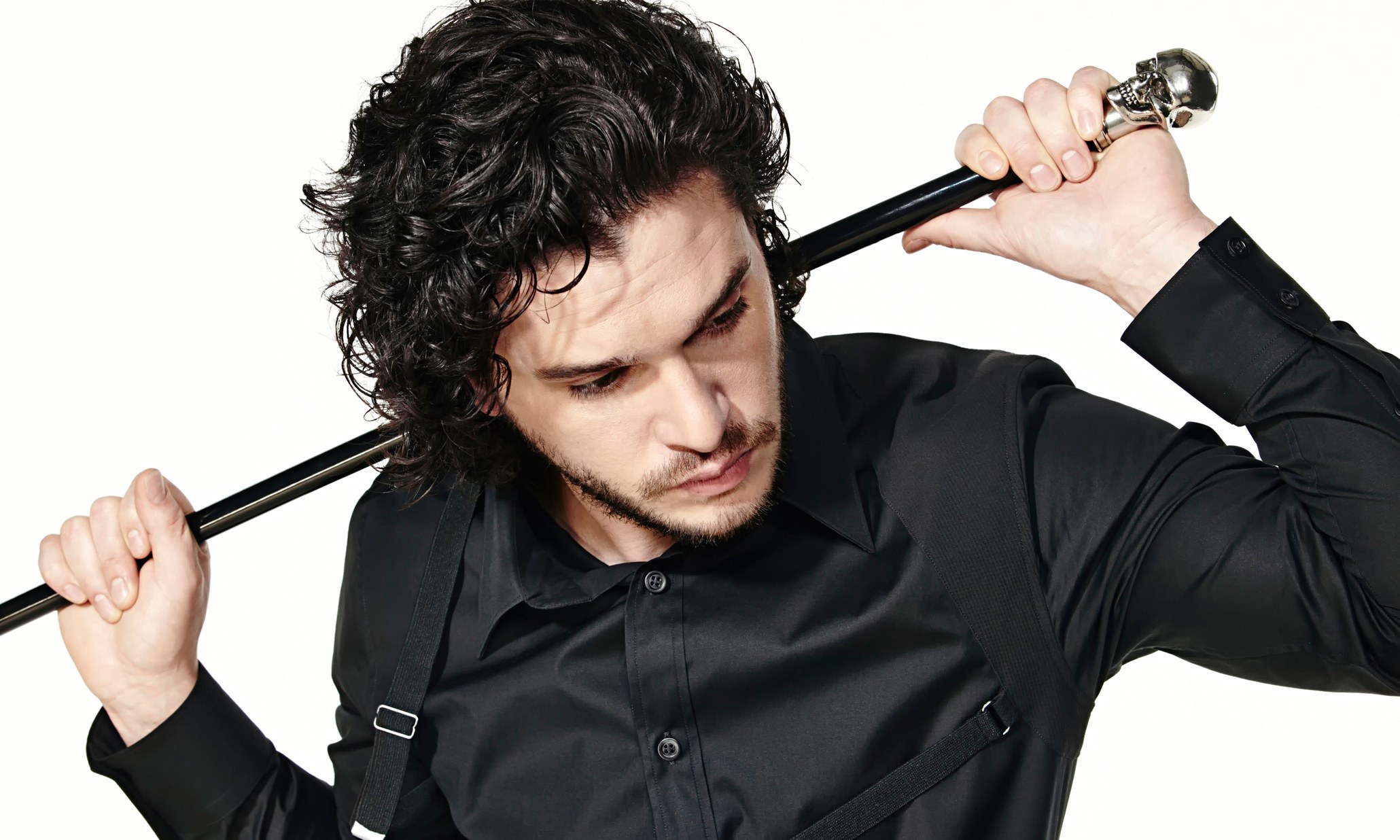 man with skull cane