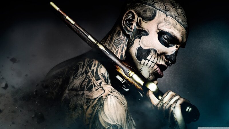 Man with Skull Makeup — Black, Dramatic, Digital Art, Skull Makeup