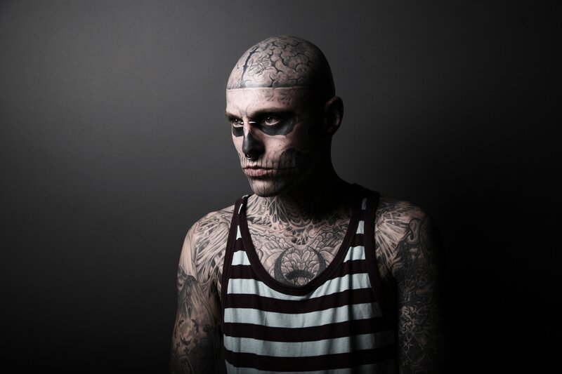 Man with Skull Makeup — Black, Dramatic, Photograph, Tattoos