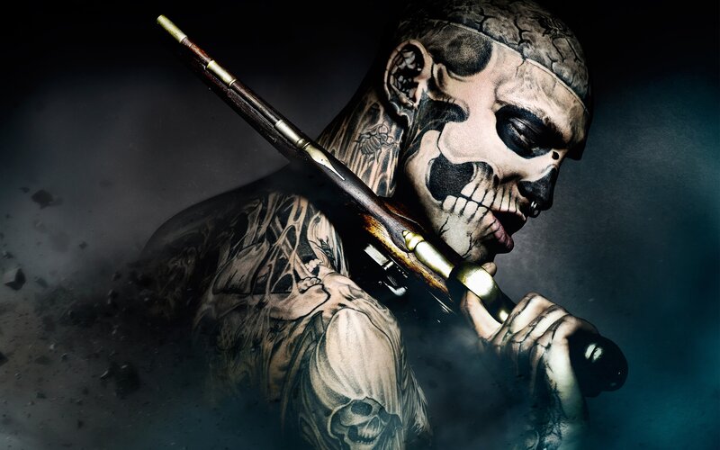 Man with Skull Makeup — Black, Dramatic