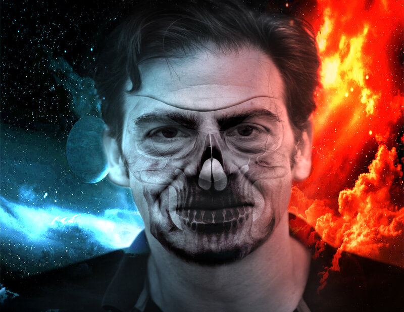 Man with Skull Overlay — Red