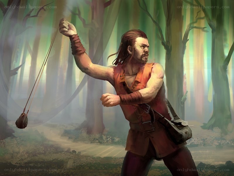 man with sling in forest