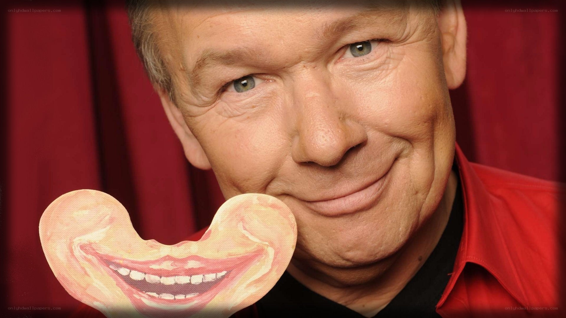 Man with smiling mouth cutout