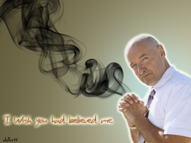 Man with smoke and text