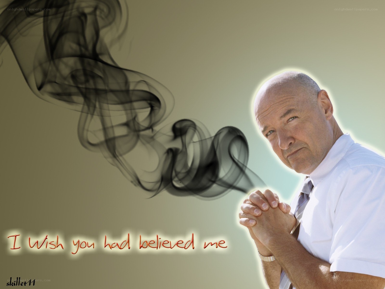 Man with smoke and text