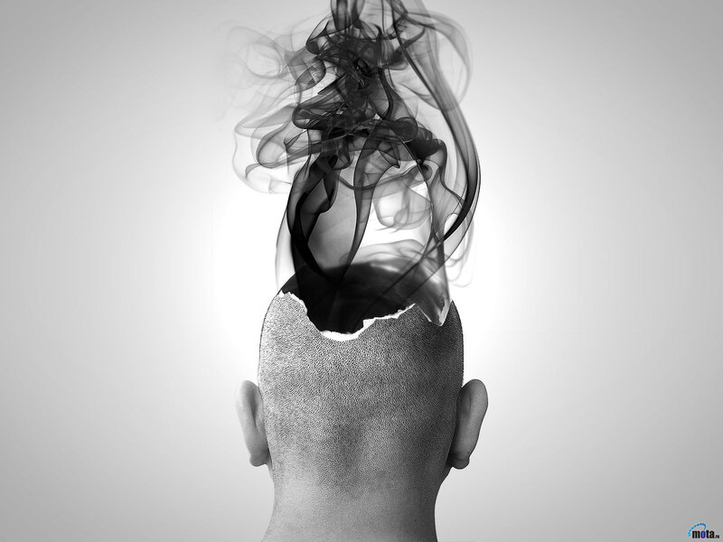 Man with Smoke Rising from Head — Black, Dramatic