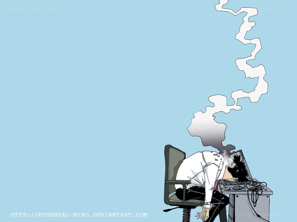 man with smoking laptop