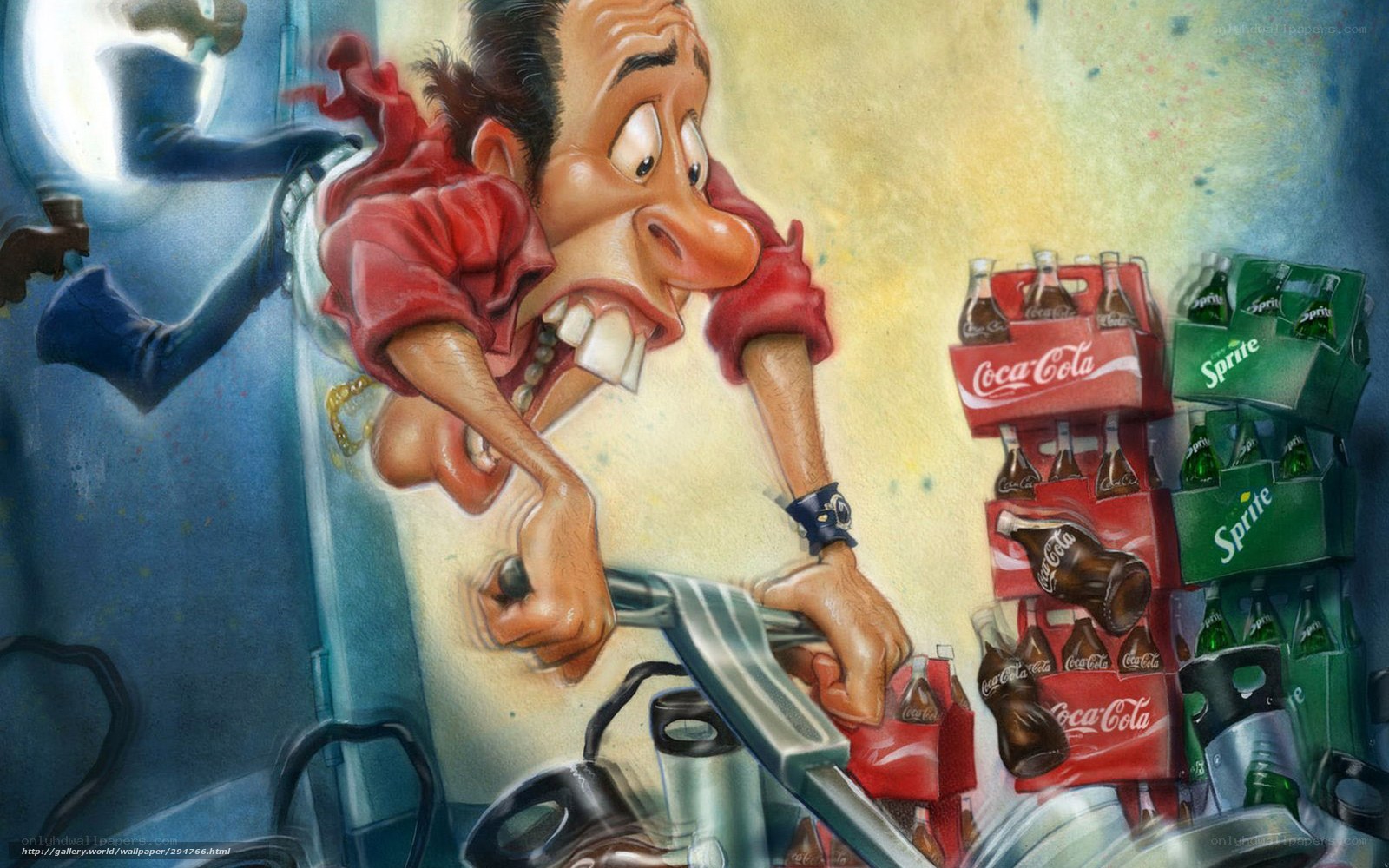 man with soda crates