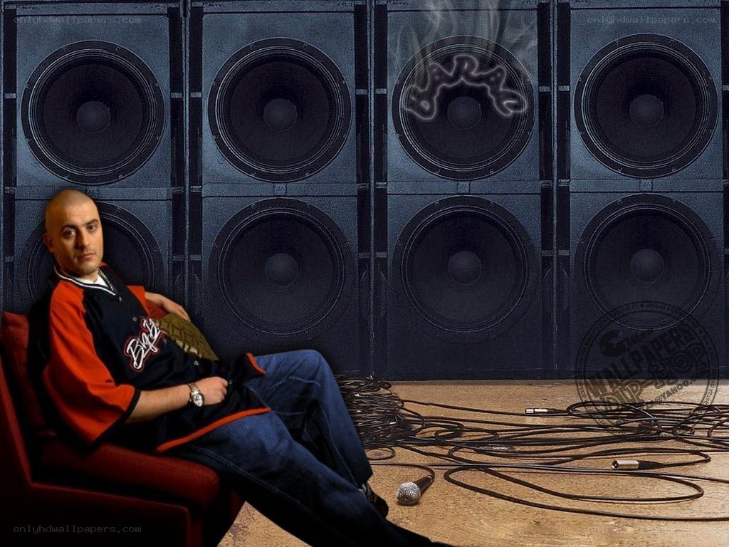 Man with speakers and microphone