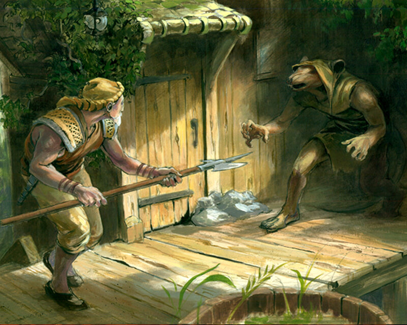 Man with Spear Confronting Beast