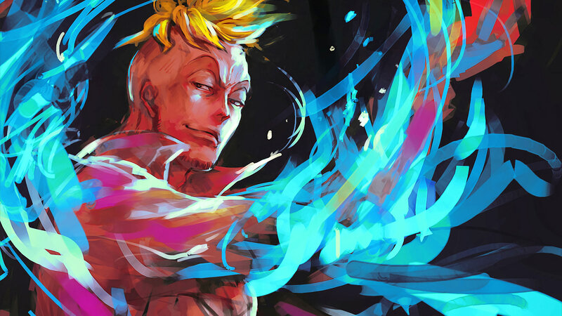Man with Spiky Hair — Blue, Dramatic, Digital Art