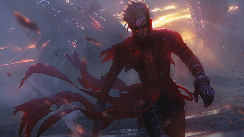 Man with Spiky Hair — Red, Dramatic, Sunset
