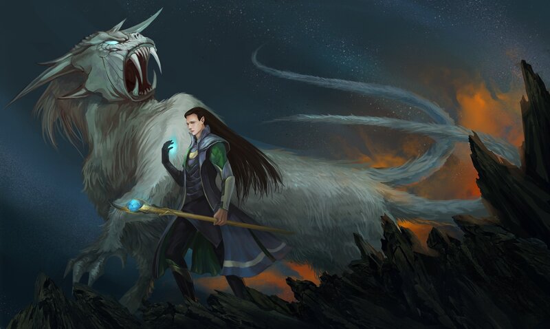 Man with Staff and Beast — Blue