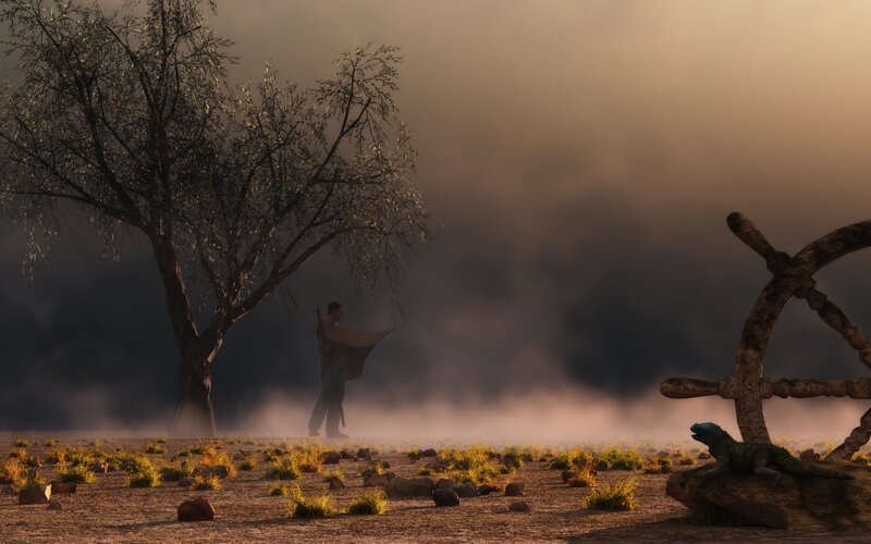 Man with Staff in Desert
