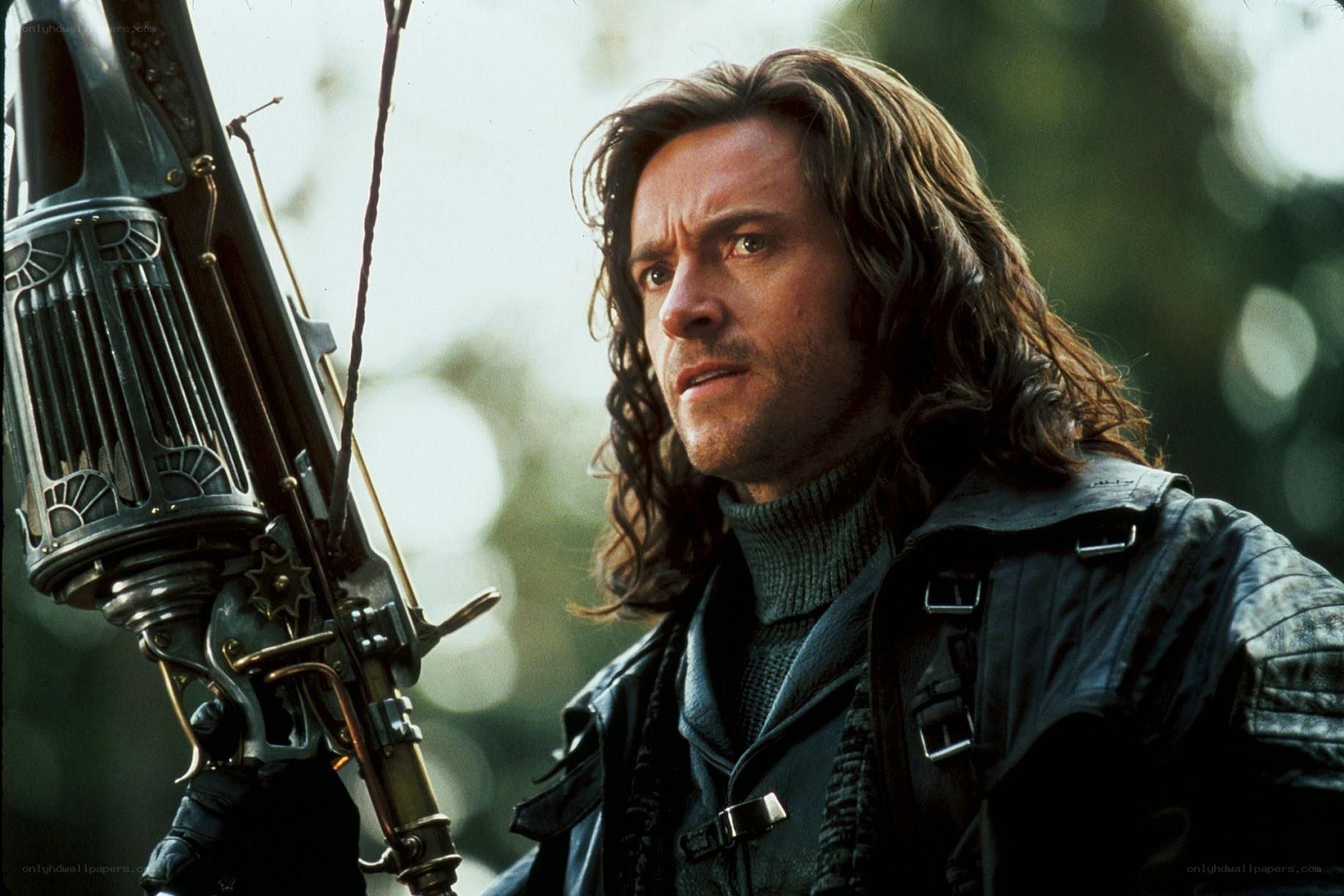 Man with steampunk weapon