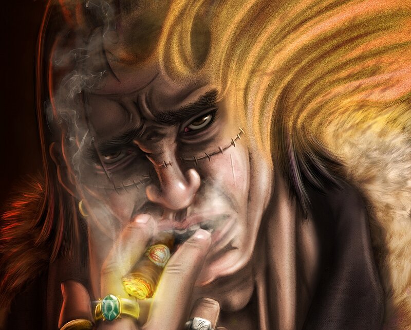 Man with Stitched Face — Brown, Dramatic