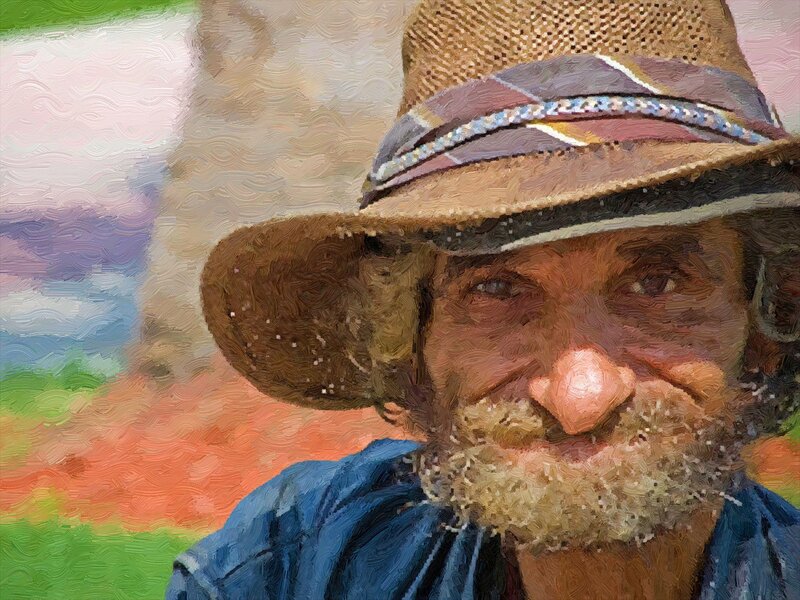Man with Straw Hat — Brown, Calm