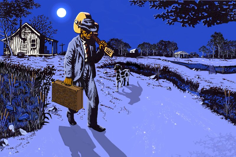 Man with Suitcase and Dog