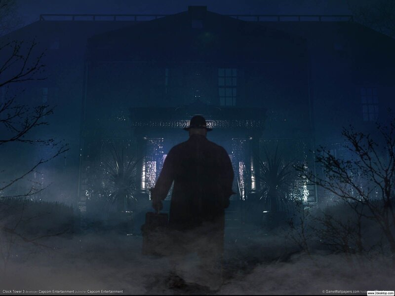 Man with suitcase in front of house