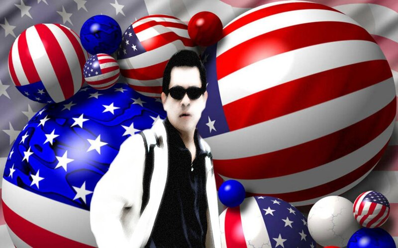 man with sunglasses and american flag