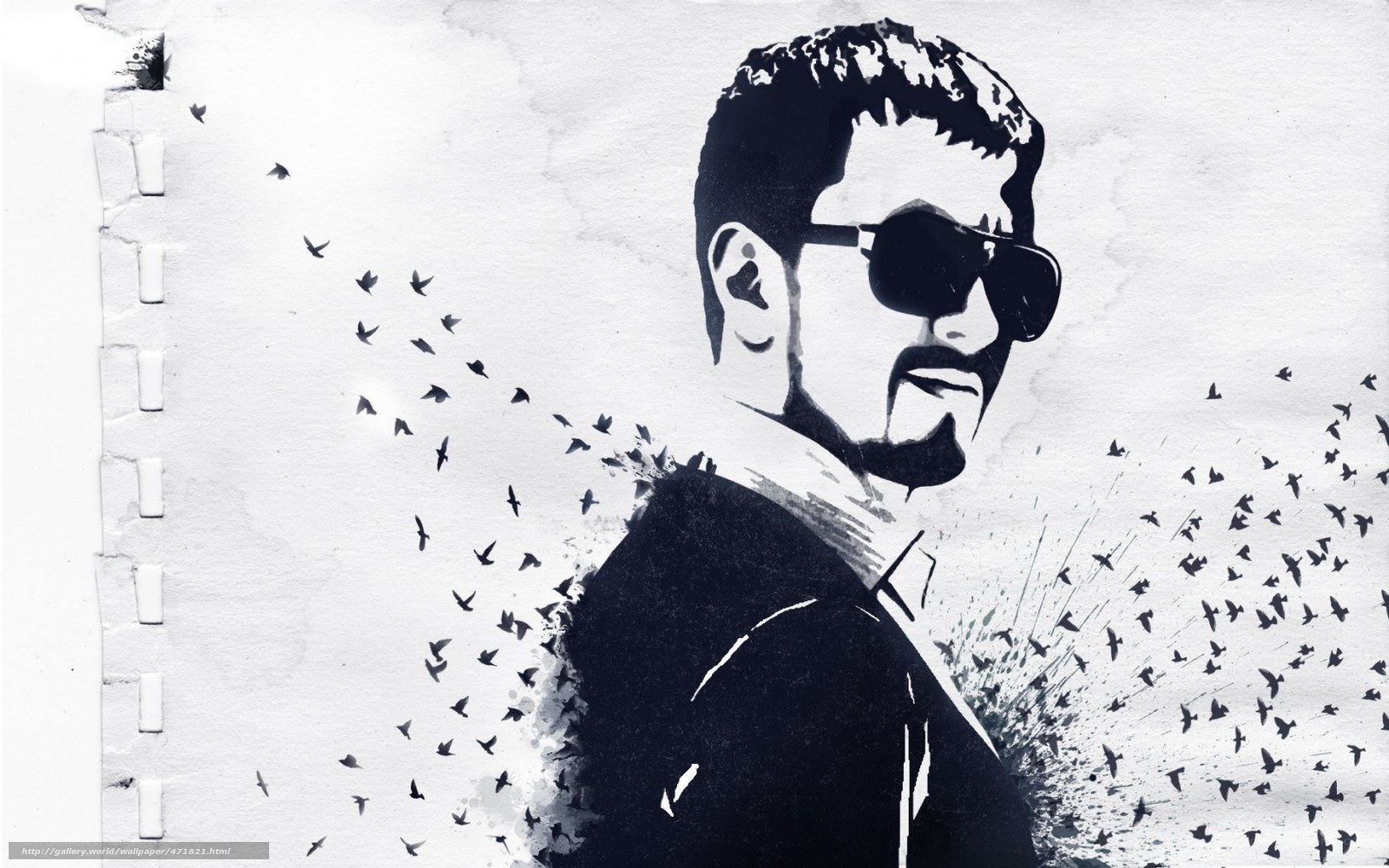 man with sunglasses and birds