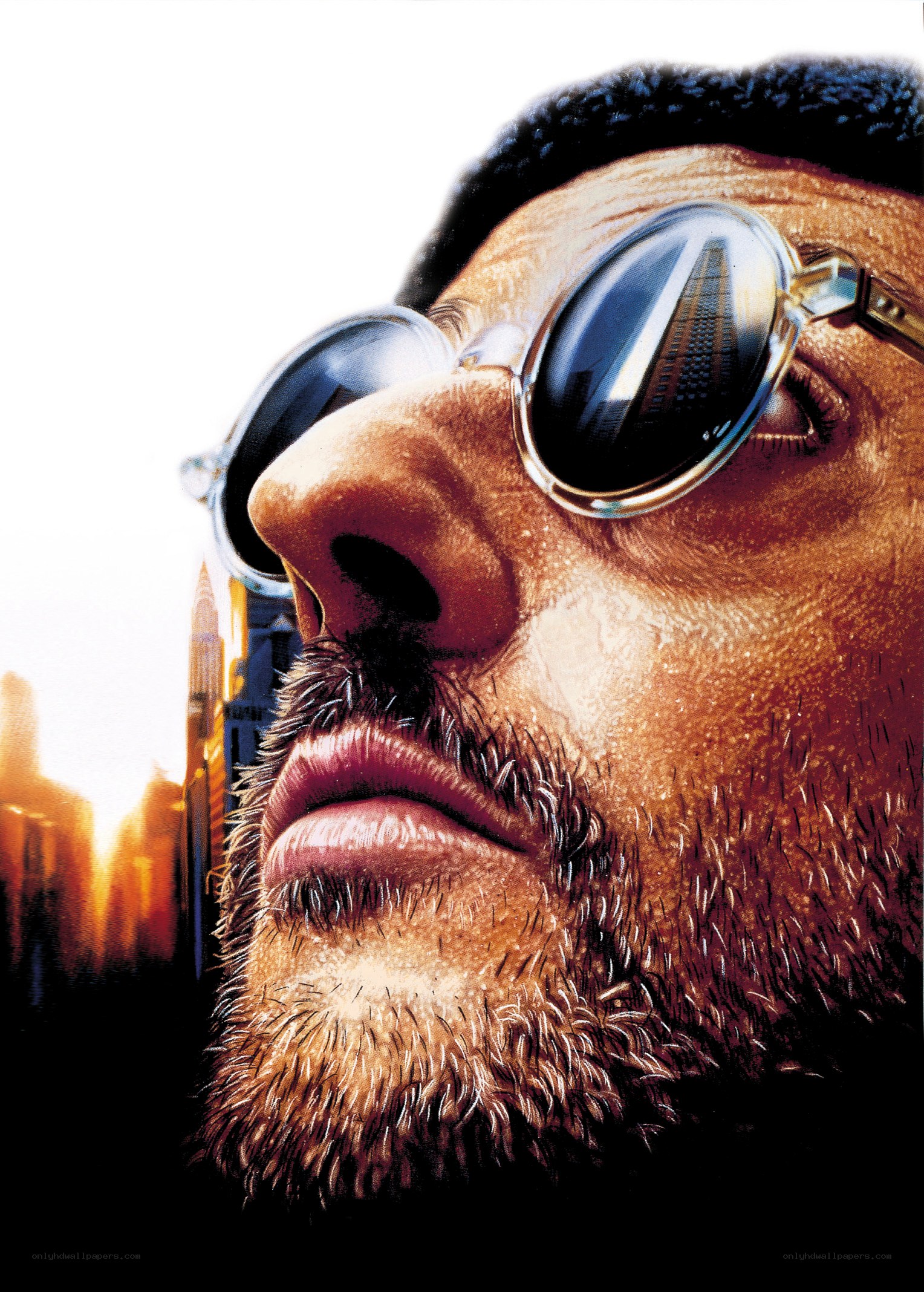 man with sunglasses and city reflection