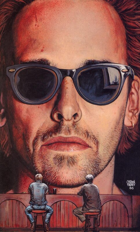 Man with Sunglasses — Red, Dramatic, Illustration