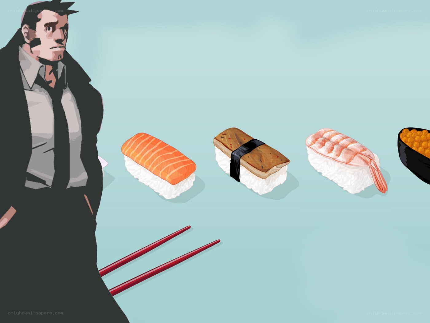 man with sushi selection