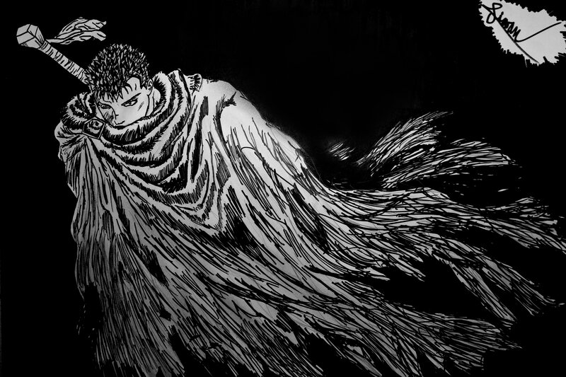 Man with Sword and Cloak — Black, Dramatic, Night