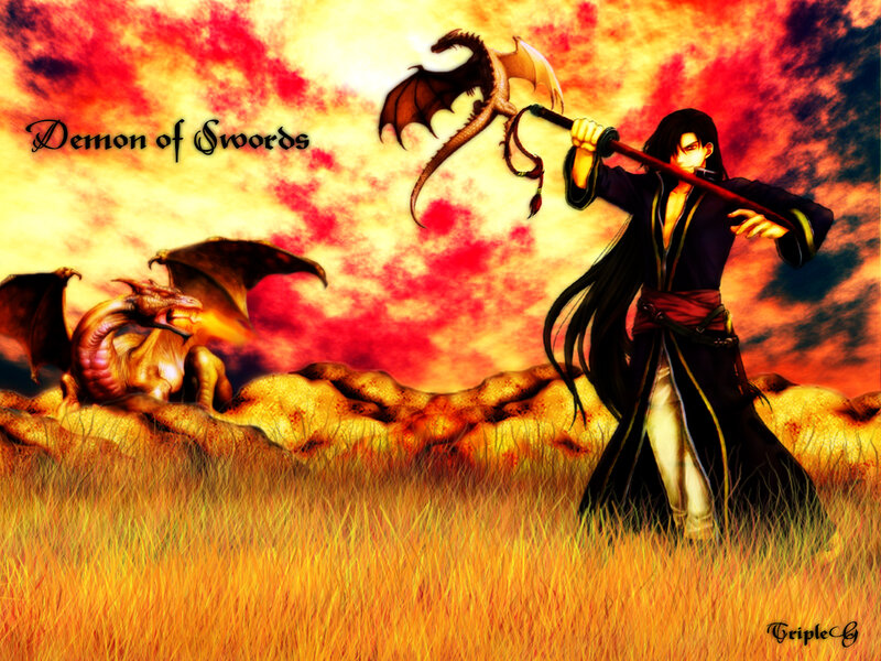 Man with Sword and Dragons