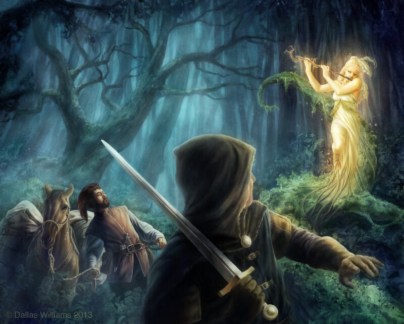 Man with Sword in Forest — Blue