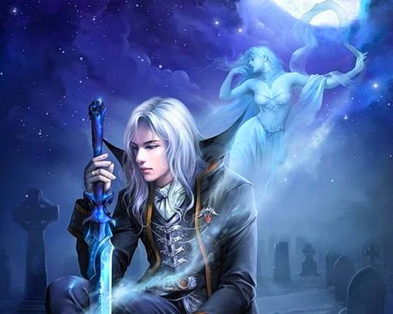 Man with Sword in Graveyard — Blue