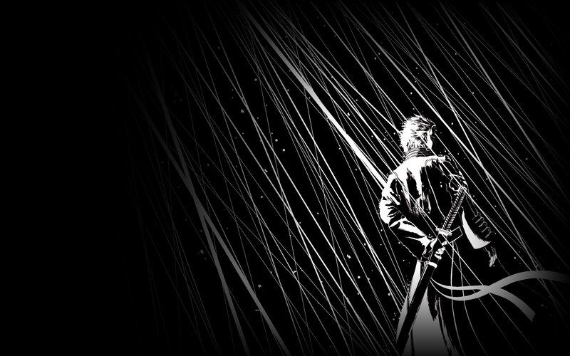 Man with Sword in Rain — Black