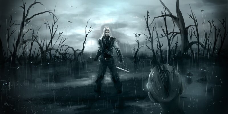 Man with Sword in Swamp — Gray