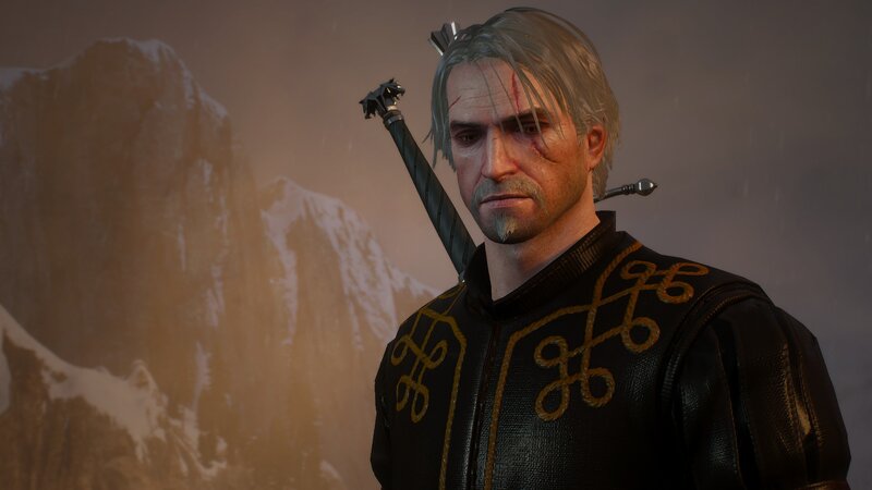 Man with Sword on Back — Black, Serious