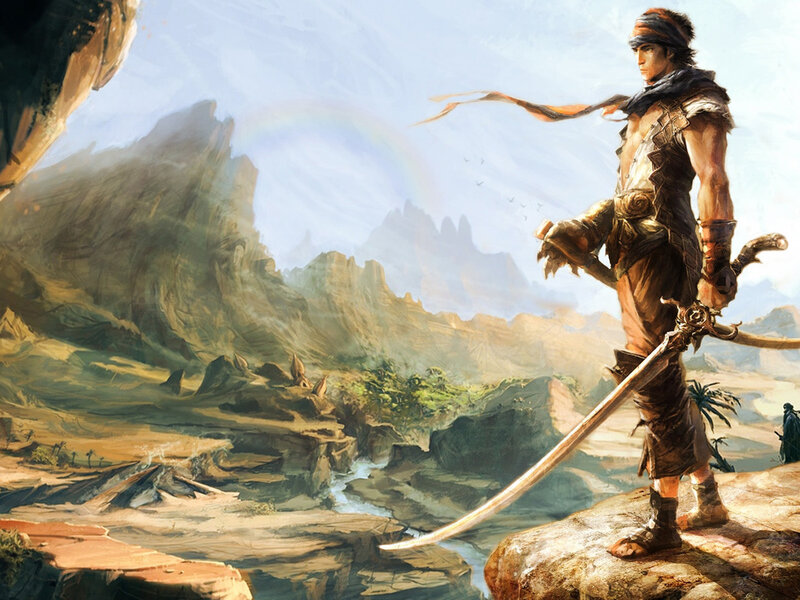 Man with Sword on Cliff — Brown
