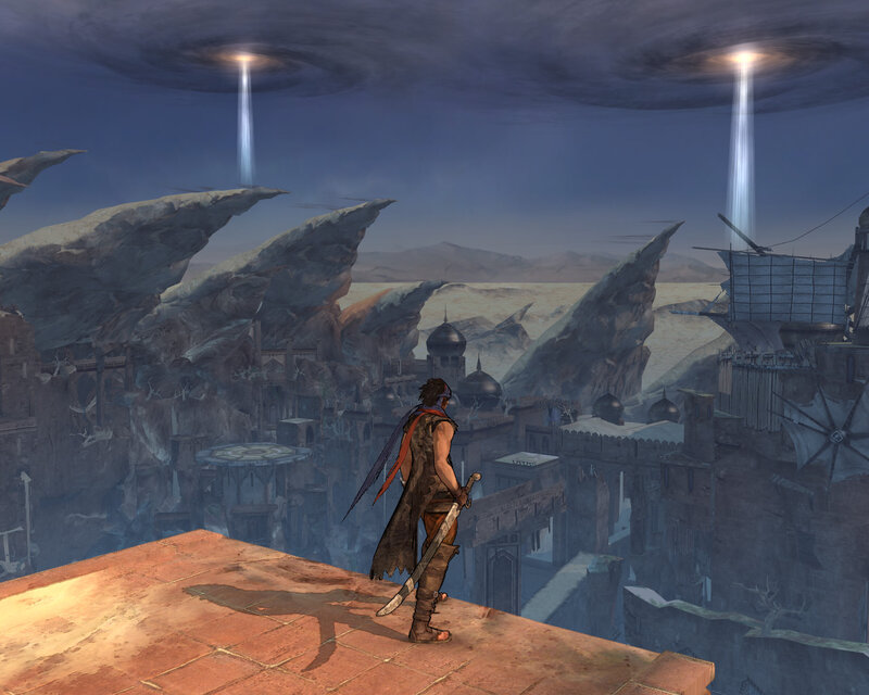 Man with Sword on Rooftop