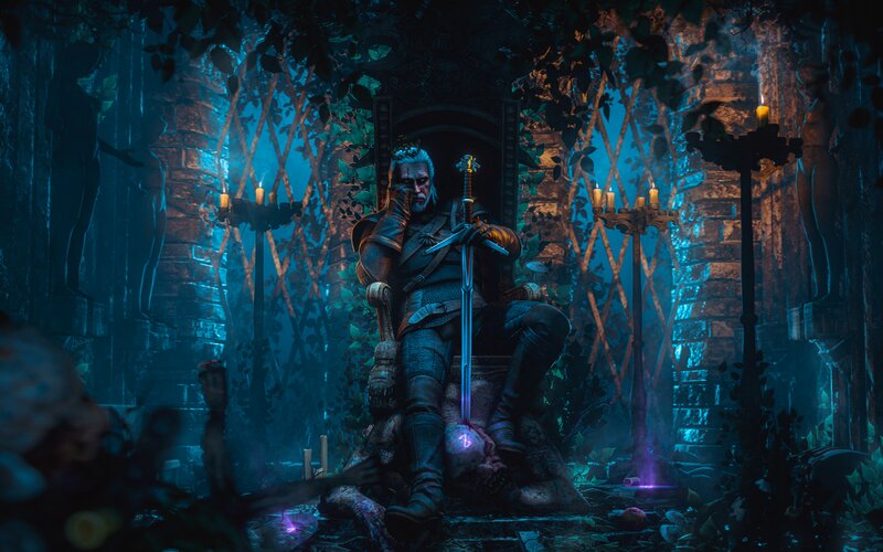 Man with Sword Sitting — Blue