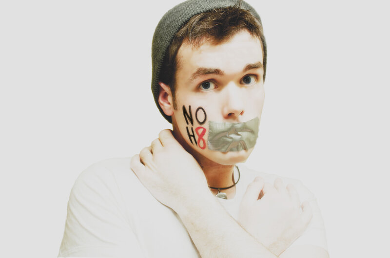 Man with Tape over Mouth — White