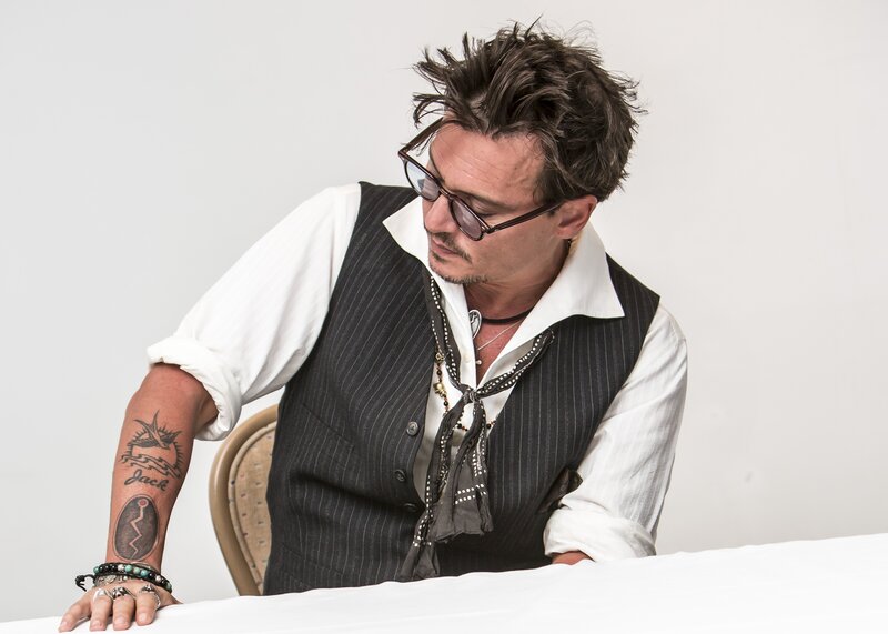 Man with Tattoos and Glasses — White