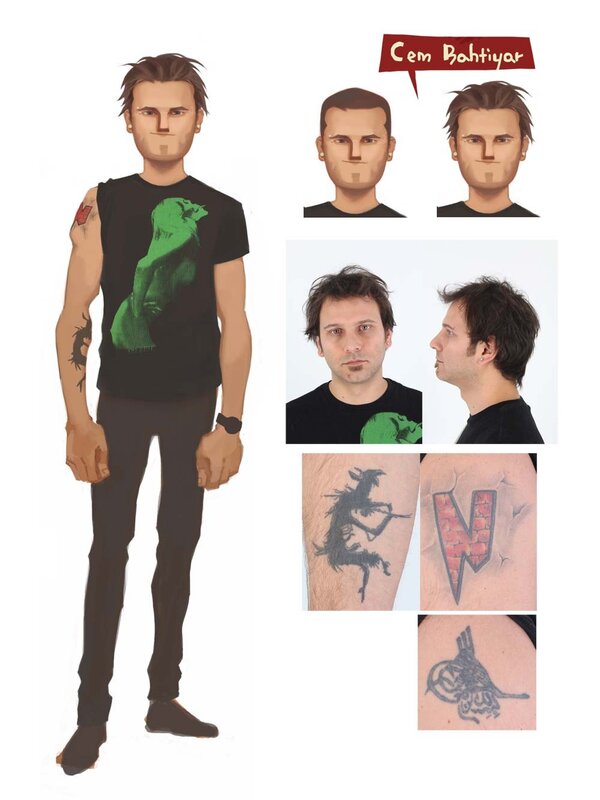 Man with Tattoos — Black, Neutral, Digital Art